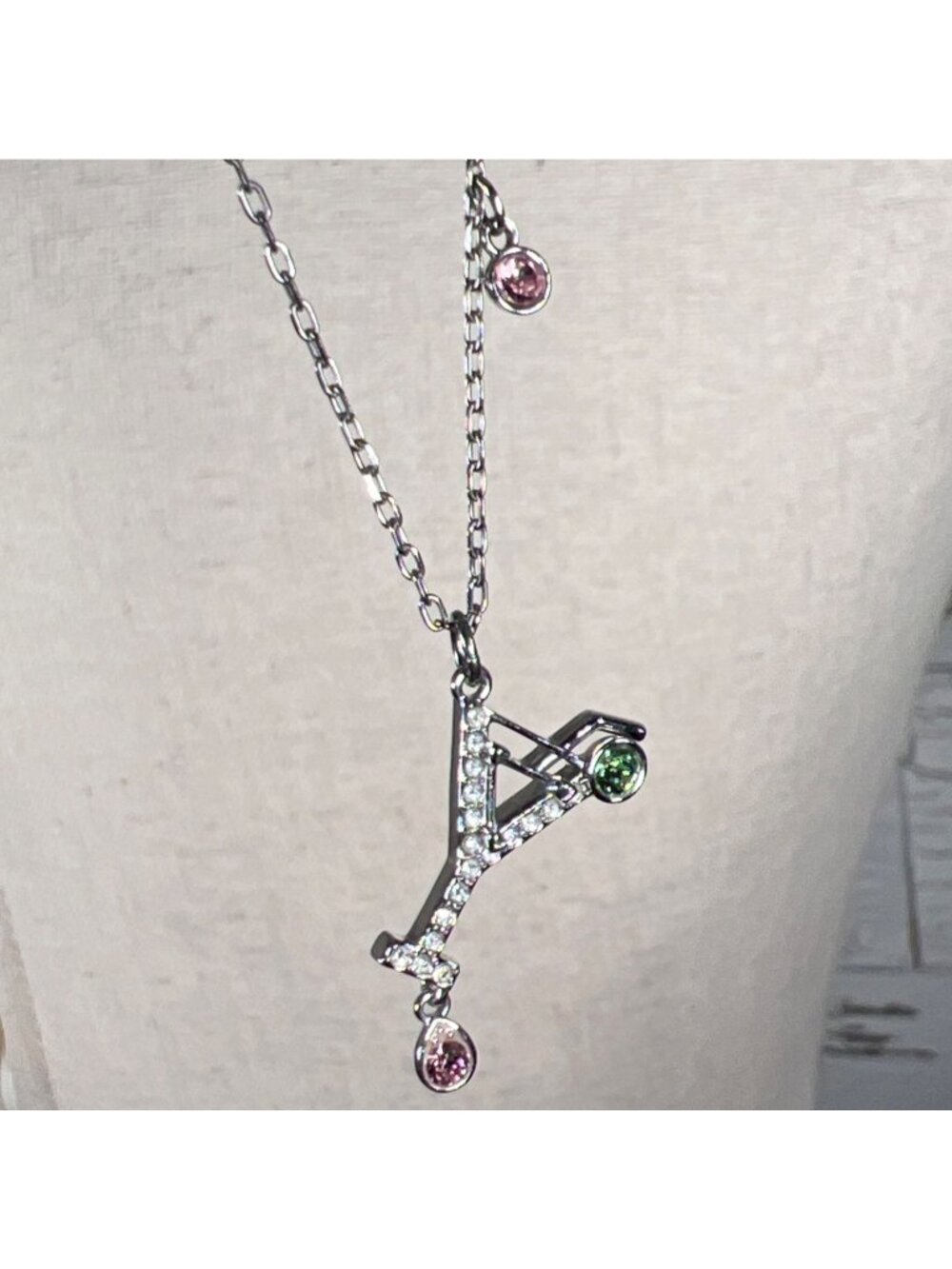 SWAROVSKI No Regrets Cocktail Pendant Necklace Martini Silver Tone EUC